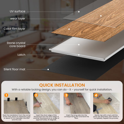 Tinicoo SPC Silent Locking Floor Easy Installation, Waterproof, Scratch Resistant 1838-1