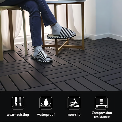 Outdoor Interlocking WPC Decking Tile 300×300mm | 20mm Thick | Pack of 15 | Anti-Slip | Graphite Grey