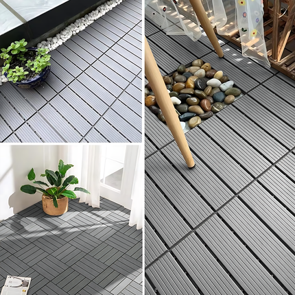 Outdoor Interlocking WPC Decking Tile 300×300mm | 20mm Thick | Pack of 15 | Anti-Slip | Graphite Grey