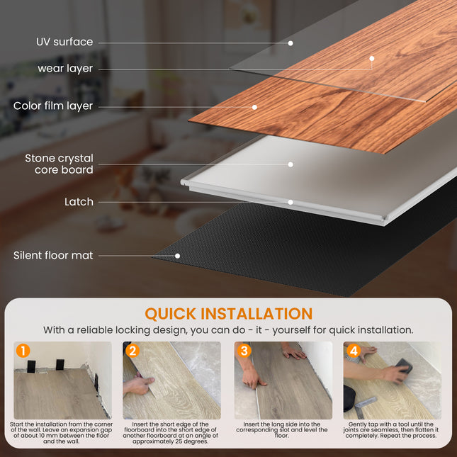 Tinicoo SPC Silent Locking Floor 1835- Soundproof, Waterproof, Easy Installation