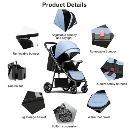 Foldable Baby Stroller with Detachable Canopy