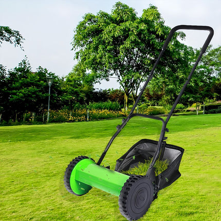 12-Inch Push Reel Lawn Mower Manual Lawn Mower with Collection Bag Green