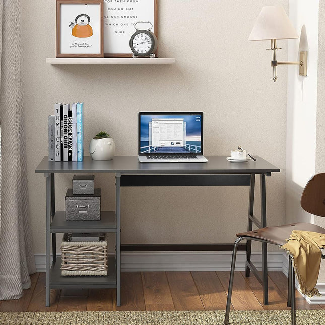 120cm Computer Home Office Writing Desk 2 Shelves Reversible Storage Desk
