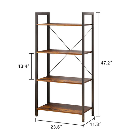 Standing Vintage Industrial Bookshelf Wood and Metal Frame Bookcase Shelves