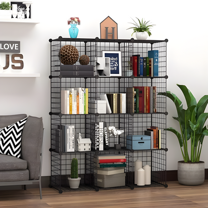 Metal Grid Storage Bookshelf