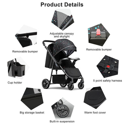 Foldable Baby Stroller with Detachable Canopy