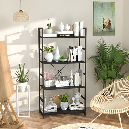 Standing Vintage Industrial Bookshelf Wood and Metal Frame Bookcase Shelves
