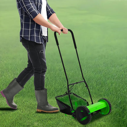 12-Inch Push Reel Lawn Mower Manual Lawn Mower with Collection Bag Green