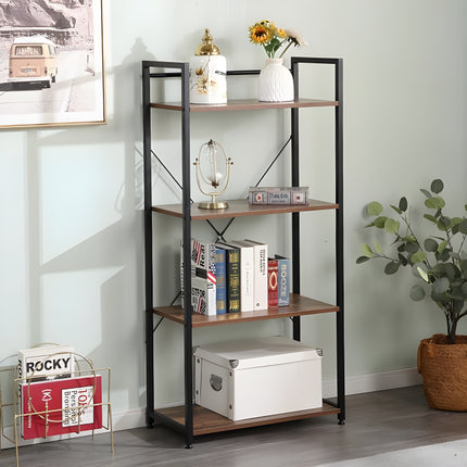 Standing Vintage Industrial Bookshelf Wood and Metal Frame Bookcase Shelves
