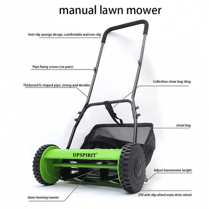 12-Inch Push Reel Lawn Mower Manual Lawn Mower with Collection Bag Green