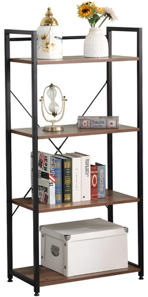 Standing Vintage Industrial Bookshelf Wood and Metal Frame Bookcase Shelves
