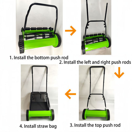 12-Inch Push Reel Lawn Mower Manual Lawn Mower with Collection Bag Green