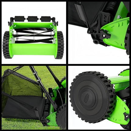 12-Inch Push Reel Lawn Mower Manual Lawn Mower with Collection Bag Green