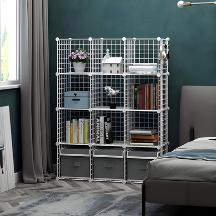 Metal Grid Storage Bookshelf