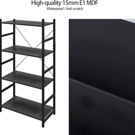 Standing Vintage Industrial Bookshelf Wood and Metal Frame Bookcase Shelves