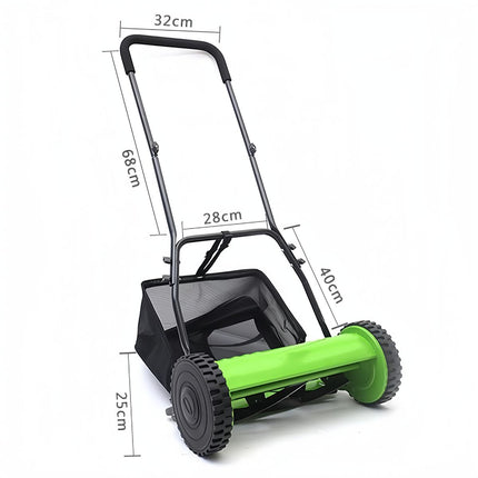 12-Inch Push Reel Lawn Mower Manual Lawn Mower with Collection Bag Green